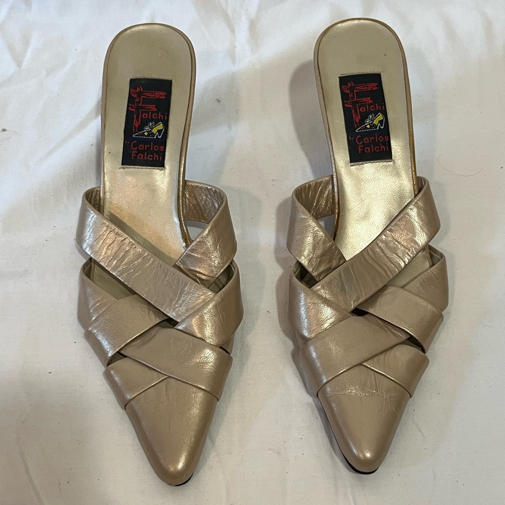 Carlos Falchi vintage heels - woven - beige - size 7